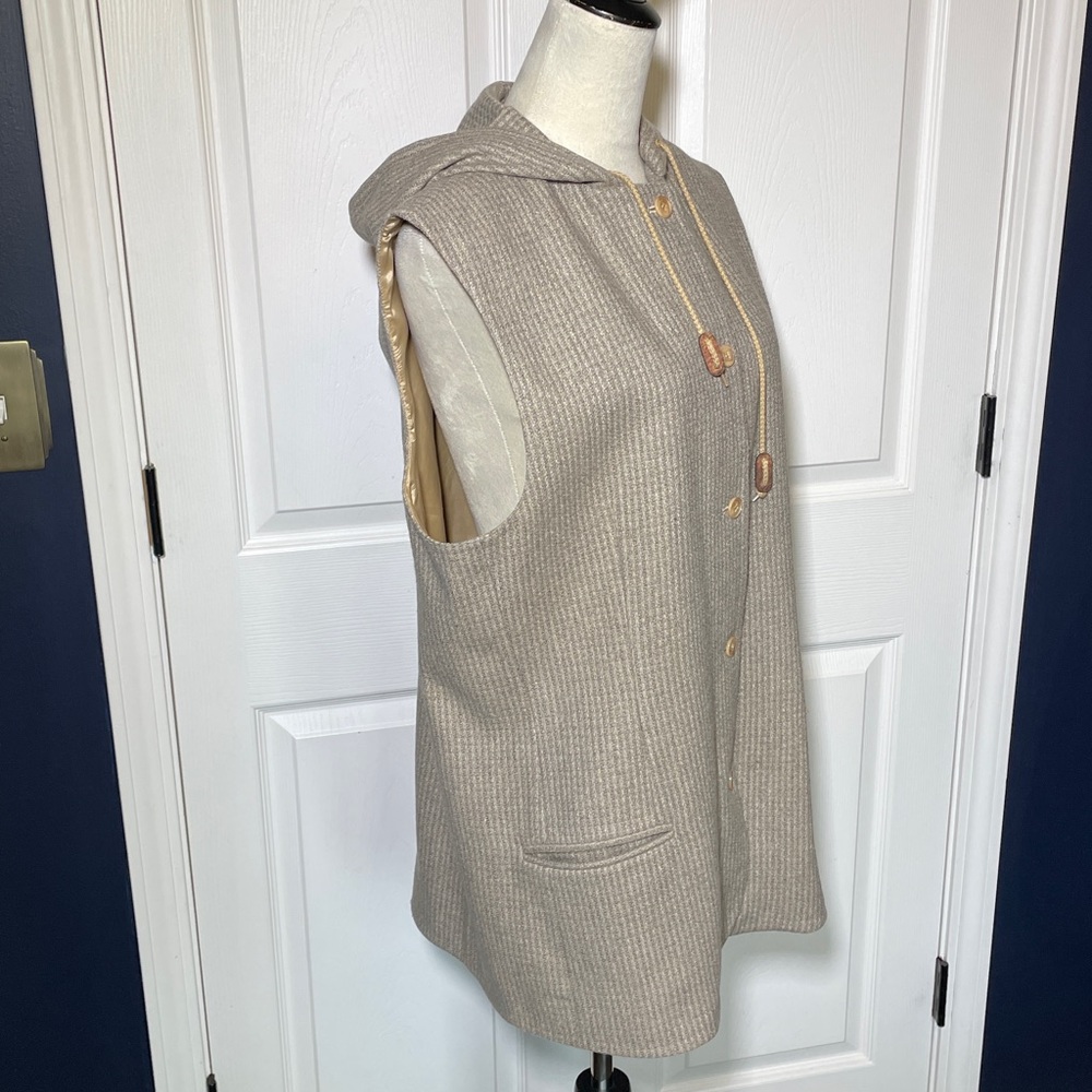Vintage Matter of Degrees Wool Sleeveless Hooded Button-Front Vest Jacket Size L